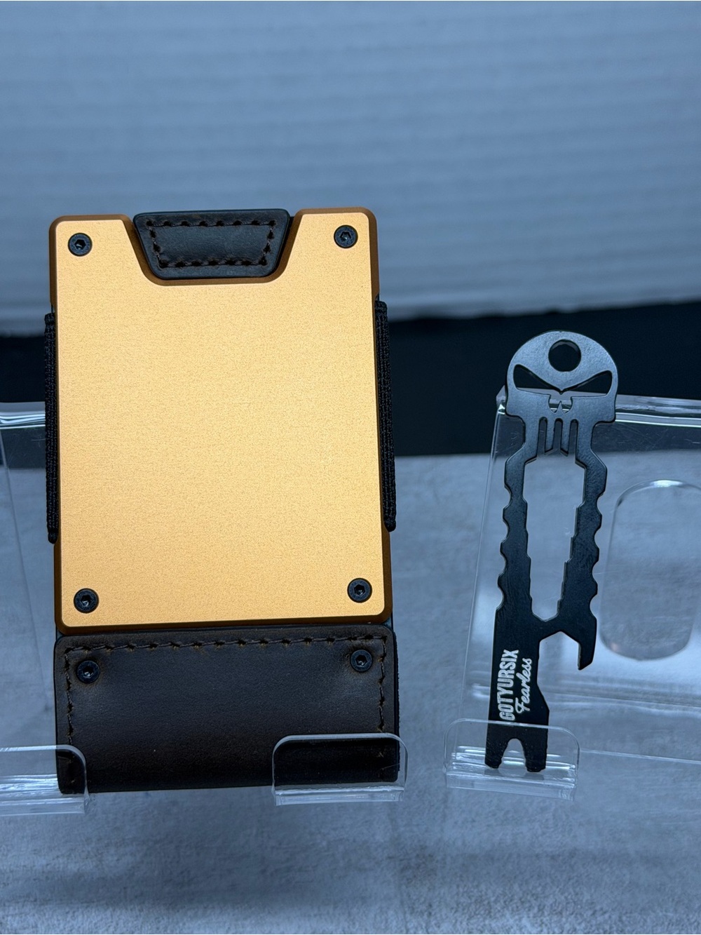 MENS WALLET METAL CARD HOLDER CASH STRAP MINIMALIST PULL TAB WALLET w/MULTI-TOOL